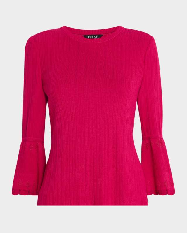Tonal Ribbed Knit Bell-Sleeve Top - Heritage Fit